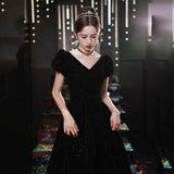 2026 New Black Evening Dress Annual Velvet Long Elegant Temperament Art Exam Princess Dress Dress Dress Dress HZ0517