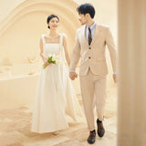 White Dingy Light Wedding Dress Sling Korean Long Thin Dress Retro Simple Dress Travel Photo Wedding Dress HZ0517