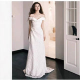 French Word Shoulder Light Wedding Dress Lace Patron Wedding Dress Engagement Evening Dress Shawl HZ0517