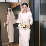French-Style Long-Sleeved Light Wedding Dress Small Bride Certificate Registration Small White Dress Temperament White Engagement Dress Dress Dress HZ0517