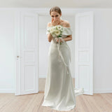 Korean Light Wedding Dress Simple Fish Tail Shoulder Dress White Engagement Dress Light Yarn License Light Wedding Dress HZ0517