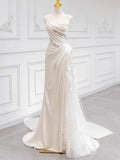 French Light Wedding Dress Bride Slanted Shoulder Linen Yarn Lace Bra Toast Dress Small Tail Welcome Dress HZ0517