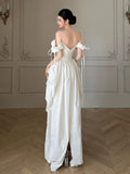 French Word Shoulder Light Wedding Dress Small Simple White Engagement Dress Temperament Welcome Bride Morning Robe Yarn HZ0517