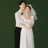 Sing Noodle Light Wedding Dress 2026 Spring New Travel Photo Retro Simple Long-Sleeved White Engagement Dress HZ0517