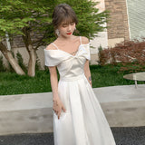 One-Word Shoulder Wedding Dress 2026 New Bridal Densat Simple White French Light Wedding Dress Can Usually Wear A Small Dress Skirt HZ0517