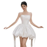 French Brao-Smeared Wedding Dress Bride Small Simple Temperament With A White Short Engagement Birthday Dress Dress HZ0517