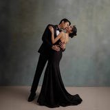 Black Studio Theme Korean Style Wedding Dress Sling Small Tail Zipper Simple Fashion Dress Hepburn HZ0517