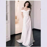 French Word Shoulder Light Wedding Dress Lace Patron Wedding Dress Engagement Evening Dress Shawl HZ0517
