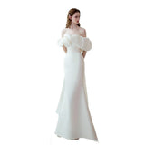 Word-Shoulder Light Wedding Dress 2026 Summer New Bride Wedding French-Style Fading Fading Wedding Dress HZ0517