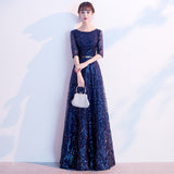 Art Exam Evening Dress Blue Female High-End Temperament High-End Host Red Song Chorus Performance Costume Adult Dress HZ0517