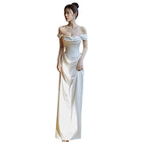 French-Style Stament-On-A-Side Light Wedding Dress High-Grade White Niche Temperament Fish Tail Body Simple Dress HZ0517