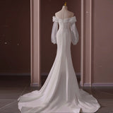 One-Word Shoulder Long-Sleeved Light Wedding Dress 2026 New Simple Denigami With Thick Arm Repair Fishtail Bridal Dress Dress Girl HZ0517