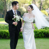French Simple Linden Light Wedding Dress Sen Genus Yarn Bride High-End Shoulder Dress Dress HZ0517