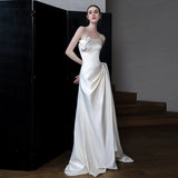 French Brated Light Wedding Temperament Simple Bride White Niche Light Luxury Yarn Engagement Welcome Dress HZ0517