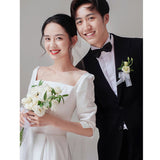 French Mid-Sleeved Light Wedding Dress 2026 Spring New White Simple Density Tail Wedding Welcome Yarn HZ0517