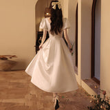 Banquet Evening Dress Woman 2026 New Certificate Registration Thin Dress Retro Vertiny Engagement White Small HZ0517