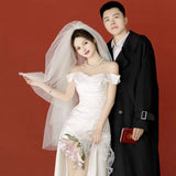One-Word Shoulder French Light Wedding Dress Shading High-Level Feeling Fishtail Go Out Yarn Certificate Registration Small White Dress Engagement Dress Woman HZ0517
