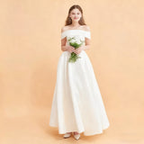 Large-Size Simple Wedding Dress 2026 New Dingy Travel Shot Light Word Shoulder Yarn Thin Long Model Of Light Wedding Girl HZ0517