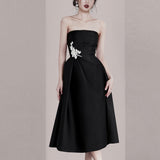 2026 Summer New Girded Fashion Design Shoulder Sexy Black Thoracic Dress French Evening Dress HZ0517