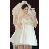 French Sweet Light Wedding Dress Super Fairy Flower Morning Robe Female Bride White Fading Face High Certificate Engagement Dress Dress HZ0517
