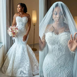 New Long-Sleeved Wedding Dress African Luxury Mermaid Bridal Dress Lace Large Size Dress Lady HZ0517