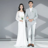 Korean Light Wedding Temperament Simple White Long-Sleeved Vertiny Bride Wedding Engagement Welcome To Go Out To Shoot Wedding HZ0517