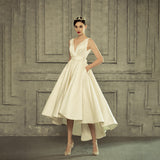 2026 New Deep V Thin Wedding Dress Before The Short After The Long-Simplicity Of The Long-Singed Noodles Simple Wedding Dress Small Hepburn Small Dress HZ0517