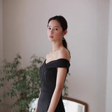 Black Word Shoulder Pat Light Wedding Dress Long Slim Slimming Banquet Dress Host Show Dress Dress Dress Dress Dress HZ0517