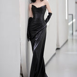 Morning Pat Dress French Black Leather Dress Bosom Morning Robe Sexy Vintage Bridal Toast Dress Dress Dress Dress HZ0517