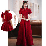 Cheongsam Improved Toasting Bridal Wine Red Engagement Wedding Chinese Style Small Style Banquet Dress HZ0517