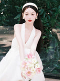 French Birthday Dress Spring New Temperament Sister Little Fragrant Wind Official Occasion White Hanging Neck Light Wedding Dress HZ0517