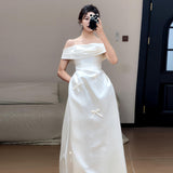 French-Style Sintered Light Wedding Dress With A Word Of The Bride's Engagement Certificate Registration Dress Simple Daily Bow Small White Dress HZ0517
