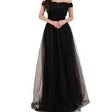 2026 New Black Mesh Evening Dress Temperament Dress Dress Small Shoulder Long Light Wedding Dress HZ0517