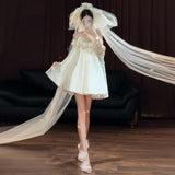 French Sweet Light Wedding Dress Super Fairy Flower Morning Robe Female Bride White Fading Face High Certificate Engagement Dress Dress HZ0517