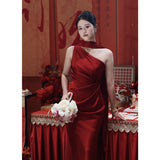 The Frontal Morning Robe Bride High-End Wine Red Engagement Dress Fishtail Skirt High-End Light Luxury Feast Toast HZ0517