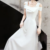 Evening Dress 2026 New Summer Temperament Long Banquet Light Luxury Niche White Dress HZ0517