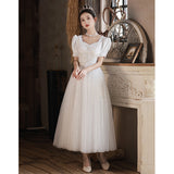French Evening Dress Female White Light Luxury Small Sentient Life Day Banquet Wedding Princess Engagement Dress Dress Long Dress HZ0517