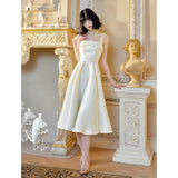 Light Wedding Dress French 2026 New White Fascling Irregular Dress Temperament Princess Waist Gloss Dress Dress HZ0517