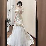 One-Word Shoulder Fishtail Light Wedding Dress 2026 New Fairy Bridal Retro Welcome Yarn Overseas Warehouse Goods HZ0517