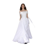 One-Word Shoulder Simple Wedding Dress Together To Go Out Of The Yarn Engagement Certificate White Dress Outdoor Wedding Yarn Main Yarn HZ0517