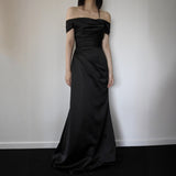 2026 New Denstalt Light Wedding Dress A Word Shoulder Long Black Yarn Super Fairy Engagement Dress Dress Dress HZ0517