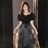 Black Lien Evening Dress 2026 Small Chinese Fengshui Ink Painting Annual Conference Dress Birthday Host Performance Dress HZ0517