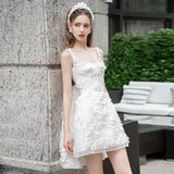 White Evening Dress 2026 Spring New Banquet Temperament Birthday Sling Short Travel Photo Wedding Dress HZ0517