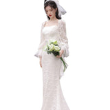 French Fish Tail Light Wedding Dress 2026 New Bridal Temperament Design Lace Out-To-Tail Outdoor Wedding Dress HZ0517