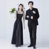 Film Studio Photo Black Sling Ribbon Dress Banquet Host Birthday Party Simple Thin Evening Dress Dress Dress HZ0517