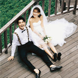 Light Wedding Dress Patted On The Chest Before The Short After The Longen Line Outdoor Lawn Wedding Bridal Simple Light Wedding Dress HZ0517