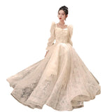French Champagne Evening Dress 2026 New Light Luxury Temperament Annual Art Dress Adult Ceremony Banquet Princess Dress HZ0517