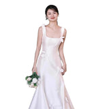 French Sling Light Wedding Dress Bride Simple Vertine Super Fairy Line Welcome To Go Out Wearing Small Tail Dress HZ0517