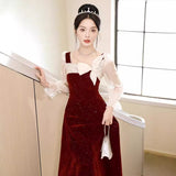 French Toast Dress Bride Red Engagement Evening Dress Velvet Back Door Small Dress Spring Summer Long Sleeve HZ0517