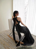Korean Hepburn Evening Dress Birthday Banquet Temperament Ceremony Host Hanging Back Black Small Tail Dress HZ0517